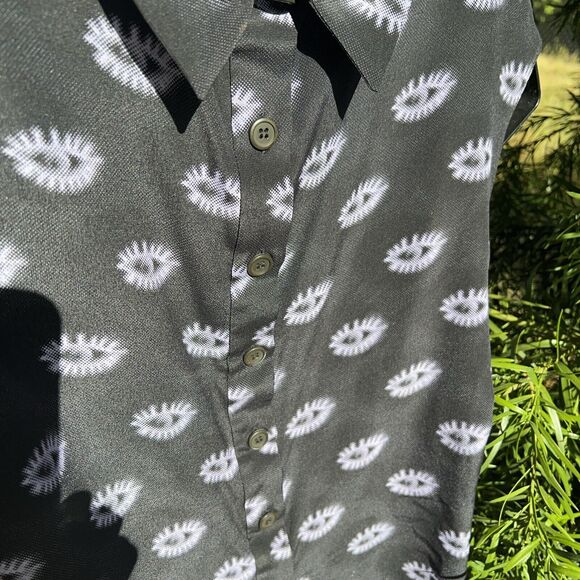 Prada Milano Top Eye Print Purple Black Sleeveless Collar Button Up Back Silk 6 - Picture 5 of 10